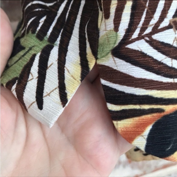 Eddie Bauer Brown and Orange Tropical 3/4 Sleeve Button Down Silk Blazer - Picture 7 of 12